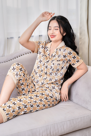 PYJAMA HỌA TIẾT PHỐI ÁO NGẮN TAY QUẦN LỠ