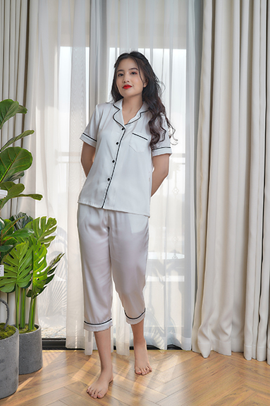 PYJAMA TRƠN ÁO NGẮN - QUẦN LỠ - MÀU TRẮNG